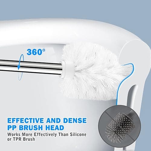 Toilet Brush and Holder, Toilet Brush with 304 Stainless Steel Long Handle, Toilet Bowl Brush for Bathroom Toilet-Elegant-Cleaning-Bristles(White) thumbnail 3