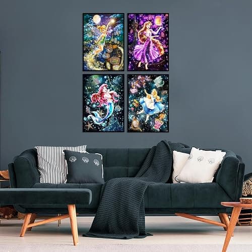RYMILIE 4 Pack Diamond Painting Kits for Adults, 5D Princess Diamond Art for Beginners, Full Drill Gem Dots for Home Wall Decor 12x16inch thumbnail 2