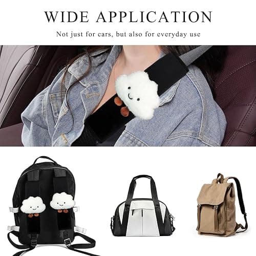 SHMZK 4 PCS Cartoon Smile Cloud Car Seat Belt Covers, Soft Seat Belt Shoulder Pad with Comfort Plush, Safety Strap Pads Neck Shoulder Protector for Auto Safety, Car Accessories (White) thumbnail 6