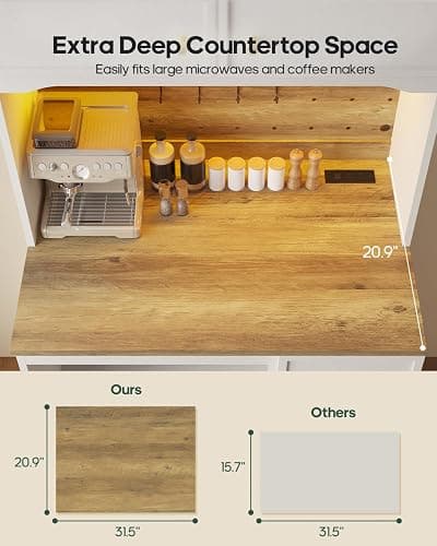 Mini Fridge Cabinet with Storage, Coffee Bar Mini Fridge Space, Outlet | LED Light, 20.9" Countertop Pantry, Liquor Wine Bar & Baker Rack, Microwave Shelf, Beverage Station for Kitchen, Dorm, Office thumbnail 6
