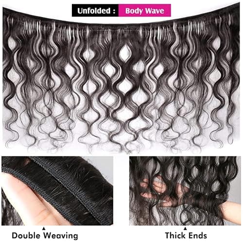 Bundles Human Hair Body Wave Bundles with Closure 100% Unprocessed Brazilian Virgin Human Hair Body Wave 3 Bundles with 4x4 Lace Closure Free Part for Black Women 16 18 20+14 inch thumbnail 7