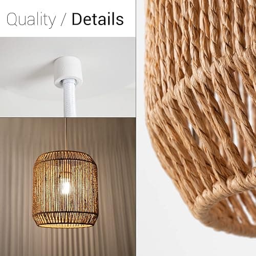 Paco Home Hängelampe Bambus Wohnzimmer Pendelleuchte Rattan Esstisch Esszimmer Lampe E27 Hängeleuchte Papier Boho, Farbe:Natur (Ø28cm), Leuchtenart/Farbe:Pendelleuchte - Weiß thumbnail 4