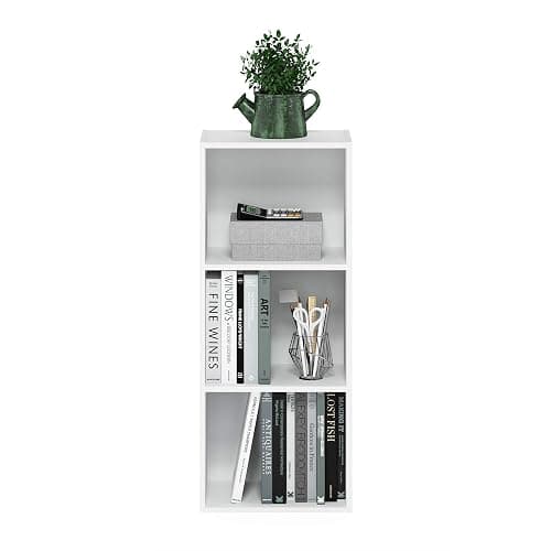 Furinno LUDER Book Shelf, 3-Cube Bookshelf, Bookcase with Open Shelves, 9.3 x 12 x 31.5, for Living Room, Bedroom, Home Office, White thumbnail 4