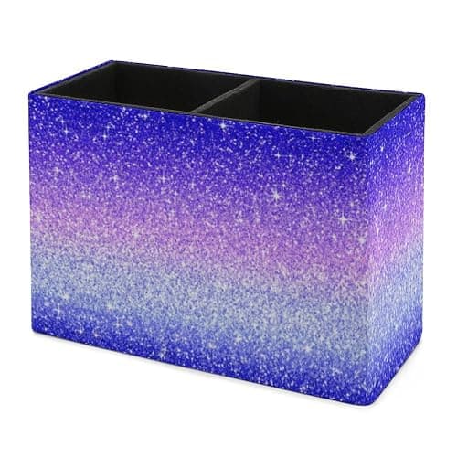 QIPVEKR Purple Blue Gradient Glitters Leather Pen Container 5.9X2.8 In | Multifunctional Pen Container with 2 Compartments,Pencil Holder Desktop Organizer Makeup Brush Holder for Office Home thumbnail 8