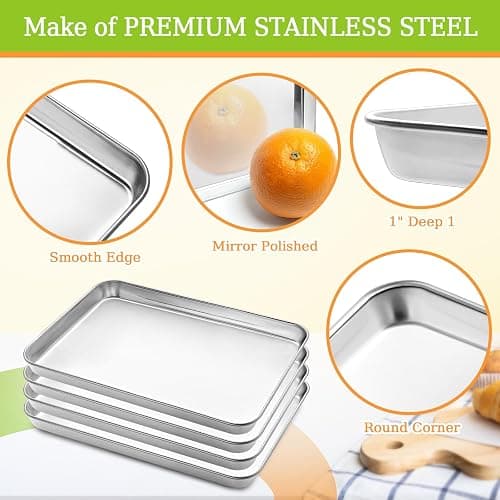 Quarter Sheet Pan Set of 4, CEKEE Stainless Steel Baking Sheet & Cookie Sheets for Baking, Baking Sheet Pan Oven Tray, Heavy Duty & Easy Clean Baking Pans Set - Size 12 x 10 x 0.98 Inch thumbnail 3