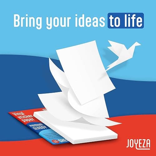 JOYEZA Premium Printable Vinyl Sticker Paper for Inkjet Printer - 25 Sheets Glossy White Waterproof, Dries Quickly Vivid Colors, Holds Ink Well - Inkjet & Laser Printer thumbnail 8
