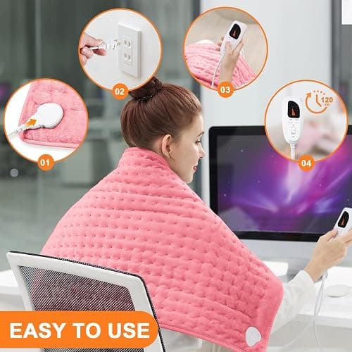 Heating Pad,Electric Heating Pads,Heating Pad for Back,Pink,40x20 Inch | Heating Pads for Shoulder,Neck,Abdomen,Knee,Arms,Legs,Heat Pad for Birthday Father Mother Gift Women Men,6 Heat Settings thumbnail 2