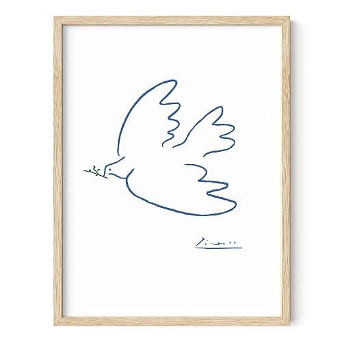 HAUS AND HUES Dove of Peace Picasso Wall Art - Pablo Picasso Line Drawing Artwork, Modern Dove Poster, Classic Print for Living Room, Kitchen, and Office Walls (Beige Frame, 12x16) - Image 1