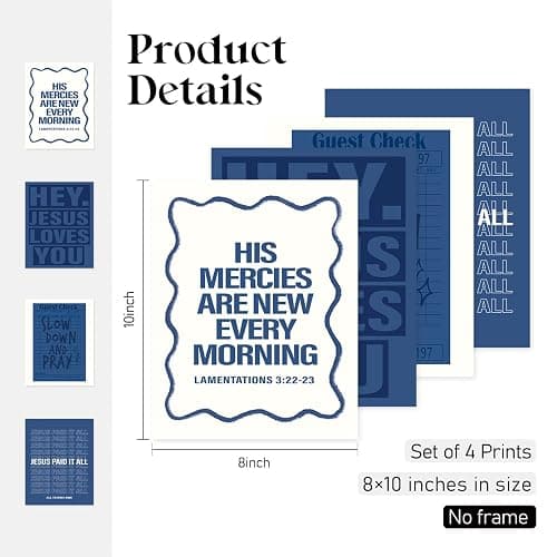 Locomiss Navy Blue Dorm Decor Wall Art Posters, Preppy Y2K Teen Girls | Wall Art Room Decor, Christian Blue Wall Dorm Decorations Prints for College Teen Girls, Set of 4 (8x10 Unframed) thumbnail 2