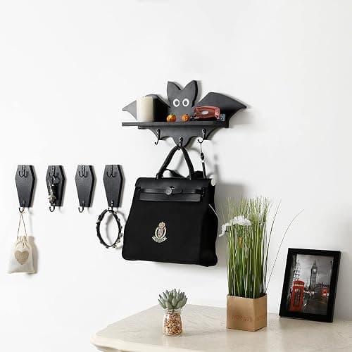 4 Pieces Coffin Wall Hook for Keys - Spooky Gothic Home Decor for Wall - Rustic Black Wooden Hanger for Keys, Mugs, Purse, Towel, Clothes - Wall Mounted Mini Coffins Hanger for Halloween Decoration thumbnail 2