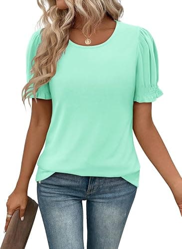 CRAZY GRID Women's Summer Tops Ruffle Short Sleeve 2026 Casual Knit Loose Fit T-Shirt thumbnail 2