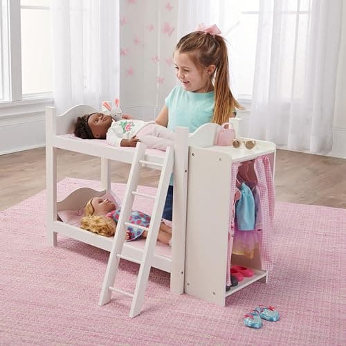 Badger Basket Doll Bunk Bed with Armoire for 18 to 22-Inch Dolls – Includes Bedding, Ladder, and Storage – Perfect for Imaginative Play thumbnail 2