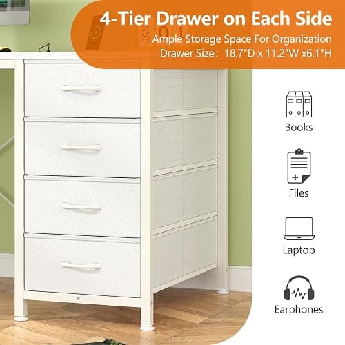 50 Inch Computer Desk with 8 Drawers for Home Office, Bedroom, Living Room | Home Office Desk with Power Outlets, Work Study Gaming Desk with 8 Fabric Drawers, Vanity Desk for Bedroom thumbnail 7