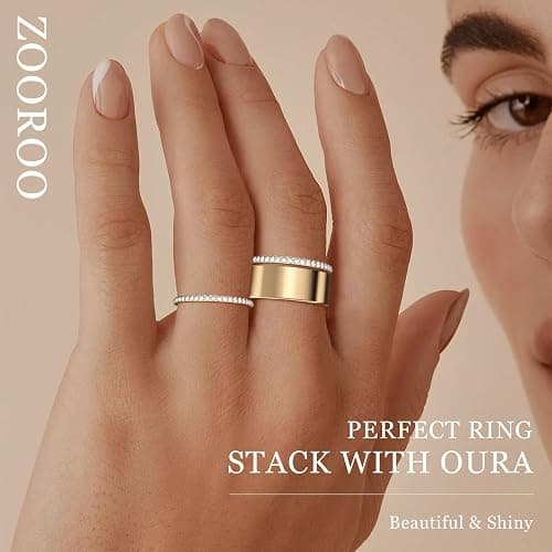 ZOOROO 2-Pack 14K Gold Plated Stacking Rings for Oura Ring Gen 4/Oura Ring Gen 3, Cubic Zirconia Simulated Diamond Oura Stack Rings for Women thumbnail 5