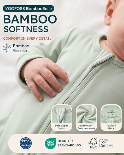Yoofoss Viscose Bamboo Baby Pajamas Newborn Sleepers For Boy Girl Clothes | Footed Pajamas for Newborn 0-3 3-6 6-9 12 18 Months , Two Way Zipper 3Pcs Soft Sleep and Play Infant Pjs Baby Essentials thumbnail 2