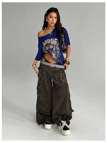 SweatyRocks Women's Goth Vintage T Shirts Graphic Tees Y2k Off The Shoulder Going Out Tops thumbnail 5