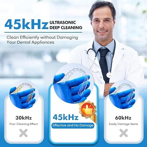 Upgraded Ultrasonic Retainer Cleaner Machine, 45kHz Ultrasonic Dentures Cleaner for Night Guards, Braces, Aligner, Toothbrush, Jewelry and More, 200ML Capacity, White thumbnail 6