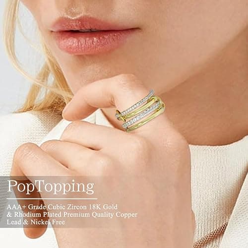 PopTopping 18K Gold Plated Stackable Rings Silver And Gold Stackable Ring Set For Women Cubic Zirconia Stacking Rings For Wedding Engagement Birthday Valentine's Day Mother's Day Gift thumbnail 2