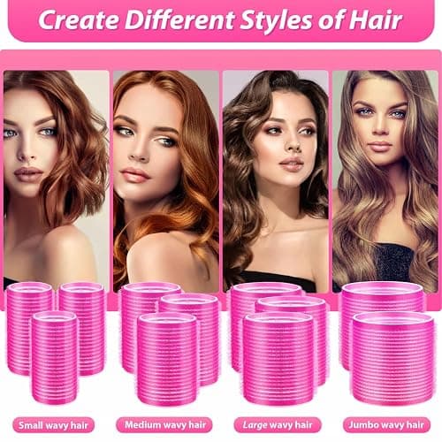 shynek Hair Rollers 48 Pcs Set, 24Pcs Hair Rollers 4 Sizes and 24 Pcs Hair Clips for Long Medium Short Hair (Pink) thumbnail 3