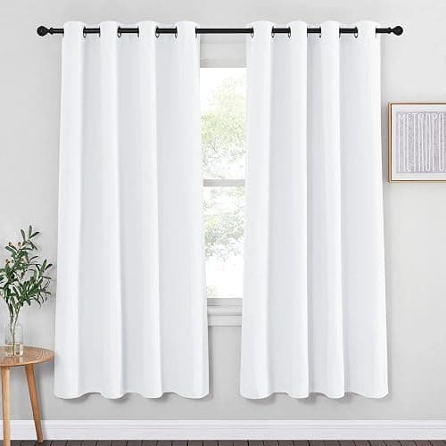 White Bedroom Curtain 72 inches Long - (50% Blackout) Grommet Sound Reducing Window Treatment Sound Reducing Privacy Thermal Drape Light Blocking for Living Room (1 Panel, W52 x L72) - Image 1