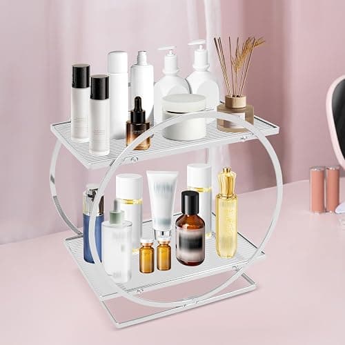 Make-up-Organizer für Schminktisch, 2-stöckig, Großes Fassungsvermögen Organizer für Parfüm,Hautpflege Organizer Vanity Caddy Regal für Schlafzimmer, Kommode (Silber) thumbnail 7