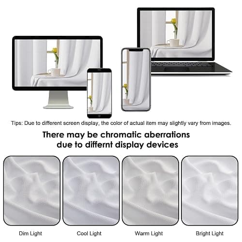 OWENIE Bob White Curtains 63 Inch Length 2 Panels Set for Living Room Bedroom, Light Filtering Faux Linen Textured Soft Window Curtain, Solid Soft Rod Pocket Drapes, 40Wx63L Inches, 2 Pcs, White thumbnail 6