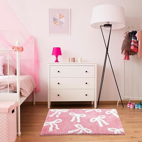 Tinideya Pink Bow Bathroom Rug 20x32 Inch Coquette Bath Mat Non Slip Absorbent Microfiber Floor Mat Machine Washable Cute Bow Rug for College Dorm Vanity Bedroom Bathroom Decor thumbnail 4