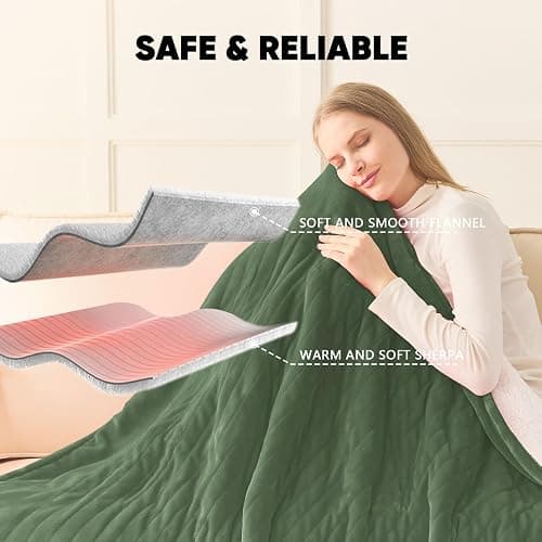 greenoak Heated Blanket Electric Full 72"X84", Heating Blankets with 10 Heat Levels 8 Hours Auto-Off, Soft Flannel Sherpa Fluffy House Warming Gifts for Grandma Seniors Momt, Jade Green thumbnail 5
