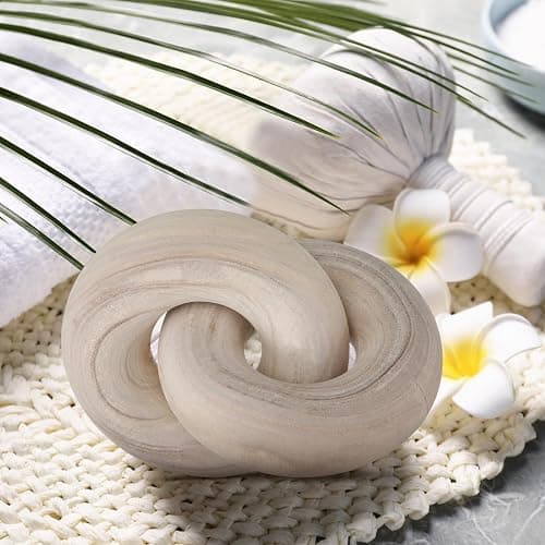 Yalikop 2 Link Wood Chain Link Decor Coffee Table Wooden Knot Decor,Wood | Hand Carved Wooden Knot, Modern Farmhouse Ornament, Boho Rustic Natural Chain Items, Home Living Room Shelf Decorations thumbnail 7