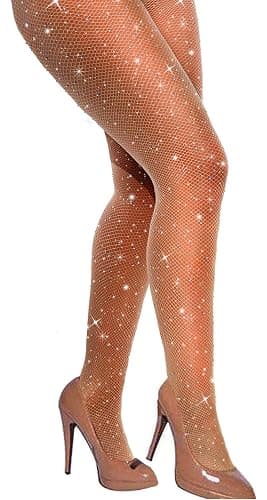 VEBZIN Sexy Sparkly Fishnets Stockings Jeweled High Waist Fishnet Tights for Women Rhinestone Party Pantyhose - Image 1
