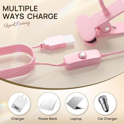 AORAEM LED Nail Lamps 3W Flexible Gooseneck Lamp Quicky Dry Nail Manicure Dryer Gel Polish Curing Light Plug Play Portable Flash Cure Light for Gel Nails Home DIY Professional Nail Tools Pink thumbnail 10