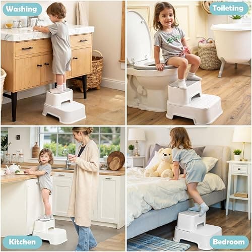 2-Step Stool for Kids - Toddler Anti-Slip Step Stool for Bathroom Sink/Toilet Potty Training/Kitchen Counter, 10" Height, 220 lbs Capacity, Durable & Stable (2Packs White) thumbnail 3