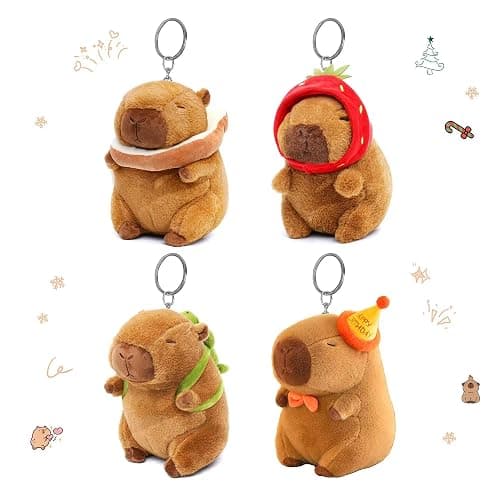 Mushplushies 4PC Capybara Plush Keychain, Cute Small Capybara Mini Stuffed Animal. Valentines Day Gifts for Kids Birthday Party Favors Decorations. - Image 1