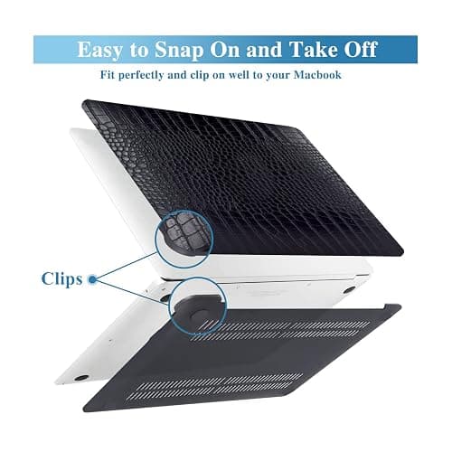 KEROM Compatible with Crocodile MacBook Air 13 inch Case 2021 2020 2019 2018 M1 A2337 A2179 A1932, Textured Elegant Luxury Aligator Skin Snakeskin PU Leather Hard Shell & Keyboard Cover, Black thumbnail 4