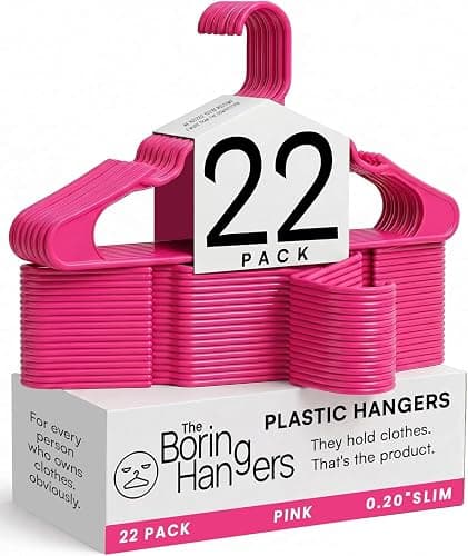The Boring Hangers Pink Plastic Hangers 22 Pack - 10 lb Heavy Duty Pink Plastic Clothes Hanger Set - 0.20" Slim & Space Saving Girls Room Closet Organizer Coat Hangers, Dorm Room Essentials - Image 1