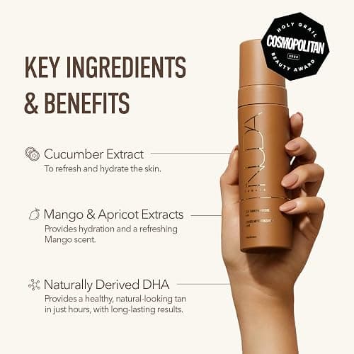 Nuda Bronzefoam Self Tanning Mousse, Lightweight, Fast Drying & Streak Free Self Tanner, Enriched with Coconut Oil, Cucumber & Mango Extracts, Hydrating Formula, Mango Fragrance, Vegan, Dark, 190 ml thumbnail 6