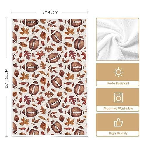 Artoid Mode Leaves Flower Football Fall Kitchen Towels Set of 2 18x26 Inch | Thanksgiving Autumn Bowknot Maple Leaves Hand & Dish Towels,Ultra Absorbent,Seasonal Farmhouse Decoration thumbnail 3