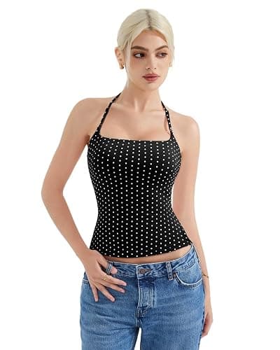 SUUKSESS Women Halter Double Lined Tank Top Backless Going Out Camisole Crop Top - Image 1
