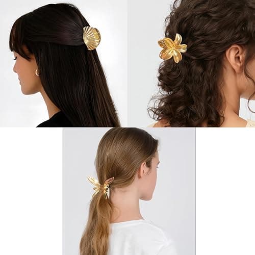 7Pcs Small Gold Hair Claw Clips for Women Metal Seashell Hair Clip for Thick & Thin Hair Gold Starfish Hair Clips for Half Up Half Down Hairstyle Beach Hair Accessories thumbnail 7
