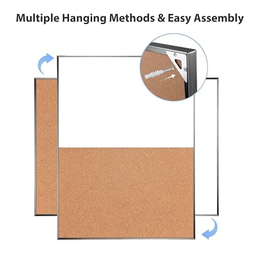 ARCOBIS Cork Board White Board Combo | 24"x18" Bulletin Board, Magnetic Dry Erase Board & Corkboard for Wall, Vision Board for Home, Office, School, Black Frame thumbnail 6