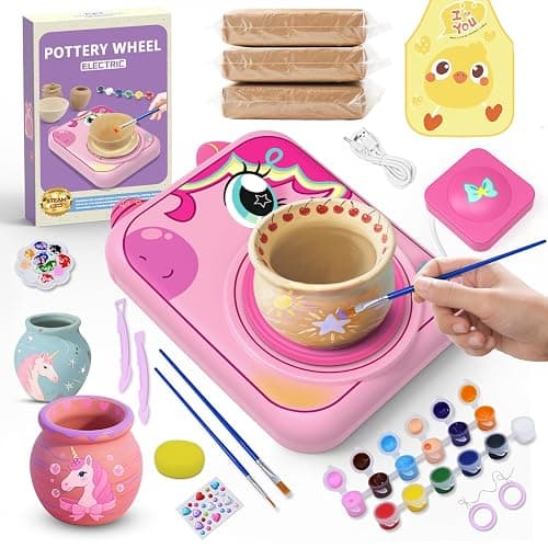Pottery Wheel for Kids, Girls Arts and Crafts Toys for Kids Ages 8-12,Pottery Craft Kit with 3 Pack Air-Dry Clay, Art Supplies for Kids Toys Girls Birthday Gift for 6 7 8 9 10 11 12+ (Pink) - Image 1