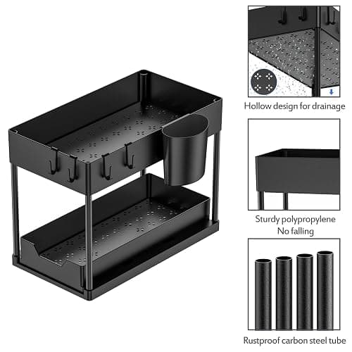 Puricon Lot de 1 Rangement sous Évier à 2 Étages, Organisateur Cuisine avec Tiroirs Amovibles, Rangement Coulissant sous Évier, Organisateur Placard, Étagère, Panier Coulissant pour Cuisine -Noir thumbnail 6