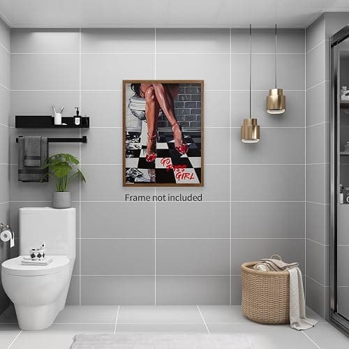 WBSTGUE Funky Bathroom Canvas Wall Art Go Piss Girl Poster Funny Vintage Toilet Print Trendy Disco Art Wall Decor for Girl College Apartment 12x16inch Unframed thumbnail 6