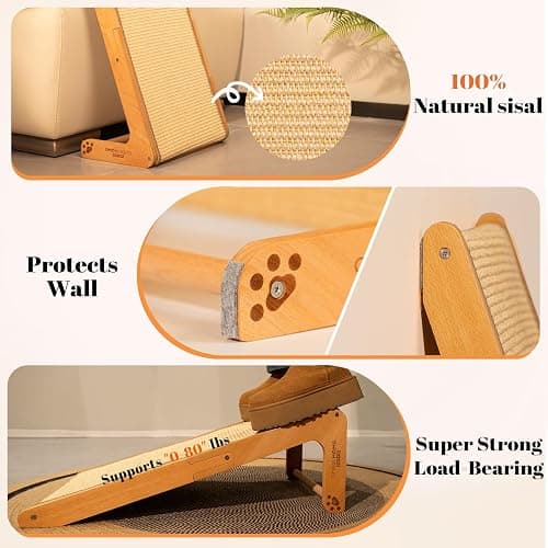 CHEERHOME PETS Sisal Cat Scratcher Ramp for Indoor Cats, 24.8" L Shape Scratching Post Climbing Vertical Cat Scratch Pad, Solid Wooden Cat Furniture(Medium) thumbnail 3