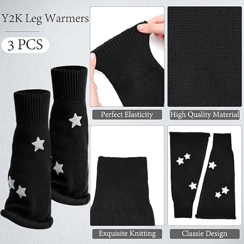 scenicamp Leg Warmers Y2K for Women - Star Flared Knitted Leg Sleeves Kawaii Harajuku Streetwear Leg Warmers Goth Lolita Winter Accessories for Halloween Christmas thumbnail 6