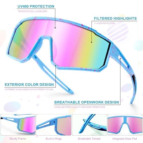 CMBJJU 3PACK Kids Sunglasses for 6-14 Boys Girls, Youth Baseball and Cycling UV400 Protection Goggles thumbnail 4