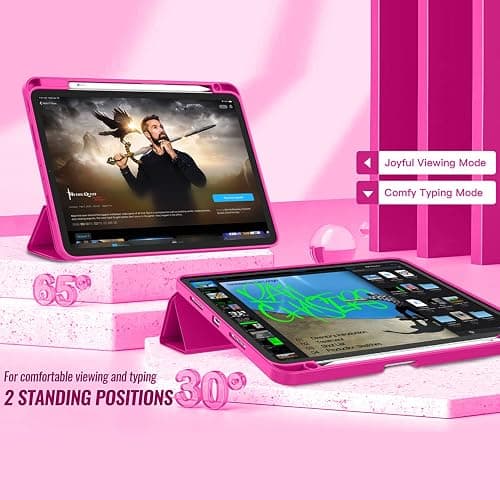 ZryXal iPad Pro 11 Inch Case 2022/2021/2020, Portable Device Cover with Pencil Holder, Smart Case for Touch ID, Auto Wake/Sleep, 2nd Gen Pencil Charging (Rose Red) thumbnail 4