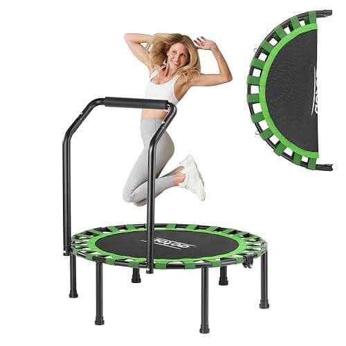 AOTOB 40/48" Fitness Trampoline for Adult, Max Load 450 LBS, Foldable Mini Trampoline with Durable Bungees,Small Rebounder Exercise Trampoline with Bar for Workout for Quiet & Safely Cushioned Bounce - Image 1