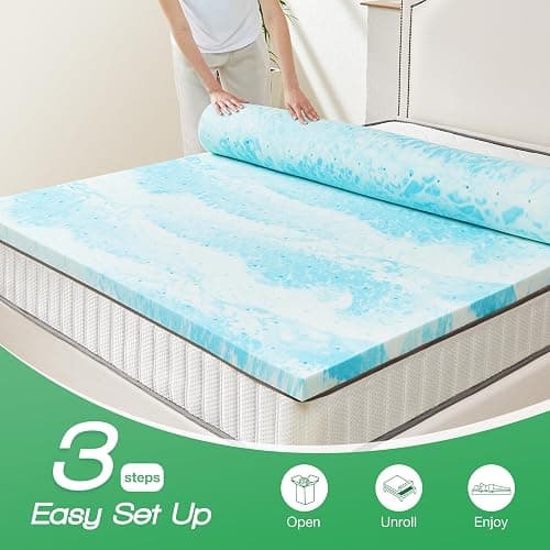 Sweetcrispy Mattress Topper Queen, 2 Inch Thick Memory Foam Gel Infused Cooling Toppers Pad for Queen Size Bed, Sleeper Sofa, RV, Camper, CertiPUR US Certified, Ventilated and Breathable, Blue thumbnail 4