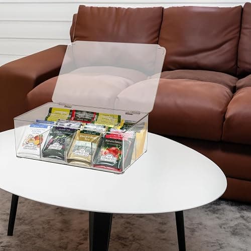 ZEXALOR Clear Tea Bag Organizer, Dresser Organizers Drawer Organzier Storage Container with Removable Dividers, Plastic Storage Bin with Lid, Organizer for Scarves Ties Bras thumbnail 2